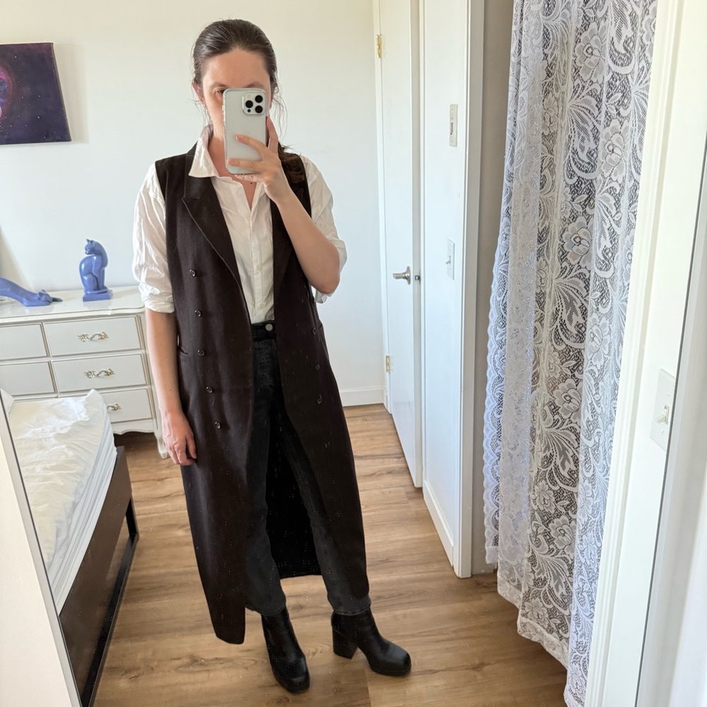 Vintage Esprit Long Line Brown Wool Blend Double Breasted Vest Academia Pirate S